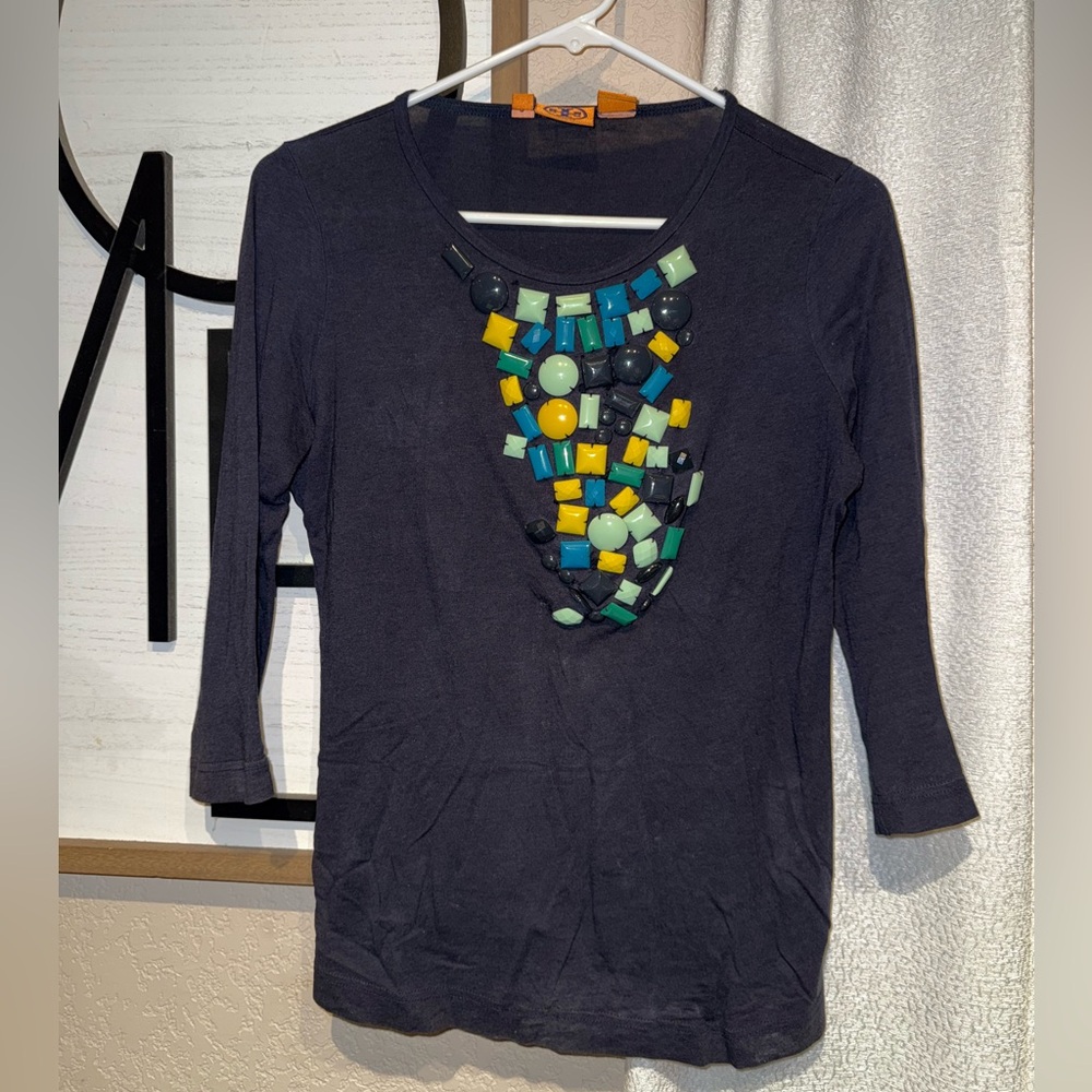 Tory Burch Navy Blue Beaded Women's Top